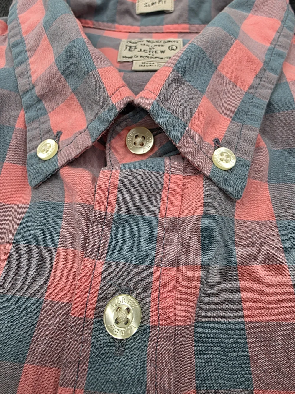 J.Crew Slim Fit Button Down Pink Grey Gingham Size Large